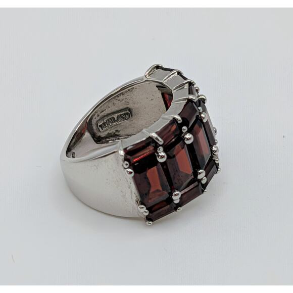 JTV Sterling Silver Red Garnet Baguette Band Ring Size 5 925 Wide Dome - Picture 7 of 9
